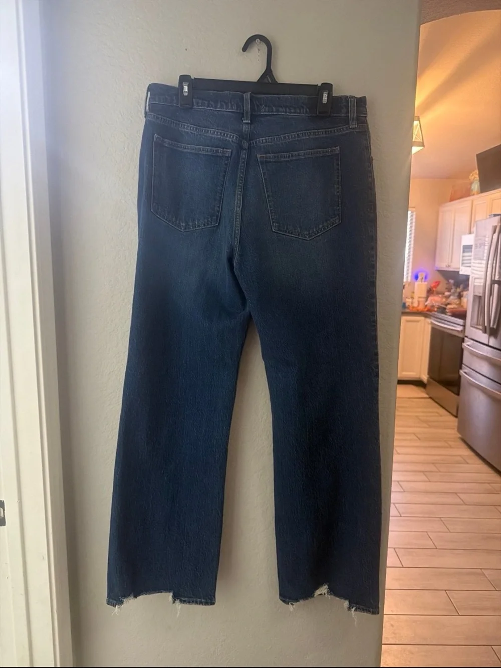 Abercrombie & Fitch Dark Blue Relaxed Straight Jeans with Knee Rips